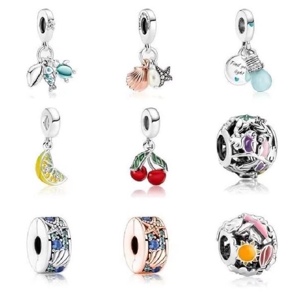 Se adapta a Pandora Pulsera de plata esterlina 20 piezas Cherry Lemon Turtle Shell Starfish Dangle Beads Charms para European Snake Charm Chain Moda DIY Jewelry Wholesale