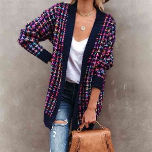 Fitshinling bohemian plaid cardigans vrouwen vintage lange jas vrouwelijke jas knitwear winter slanke trui cardigan zakken 210917