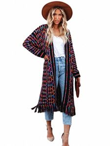 Fithinling Boheemse Vintage Dames Vest Winterkleding Fringe Kleurrijke Slanke Lg Jas Vrouwelijke Fi Gebreide Jas Nieuwe A0ty #