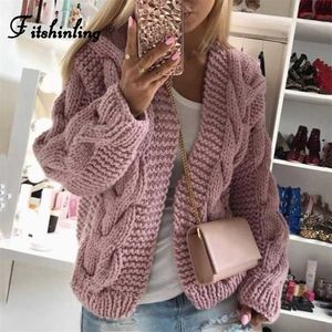 Fitshinling Vintage Twist Cardigan Femmes Pull Tricots Automne Hiver Open Stitch Top Solide Slim À Manches Longues Cardigans 211103