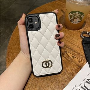 Coque ajustée pour IPhone Designer White Rhombus Leather Luxury pour IPhone 11 12 13 Pro Max All Series Phone Case Cases D2110095HL