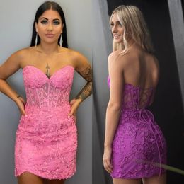 Robe de retour à la maison en dentelle perle de perle de perle de perle de Prom Hiver Cocktail de soirée Hoco Met Gala Gala Drame Drame Purple Bright Rose