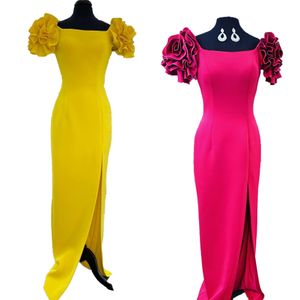 Ajustée robe de bal 2023 tourbillonnant manches bouffantes haute fente dame soirée formelle fête de mariage Maxi robe Homecoming Cour Pageant Gala piste tapis rouge jaune hors épaule