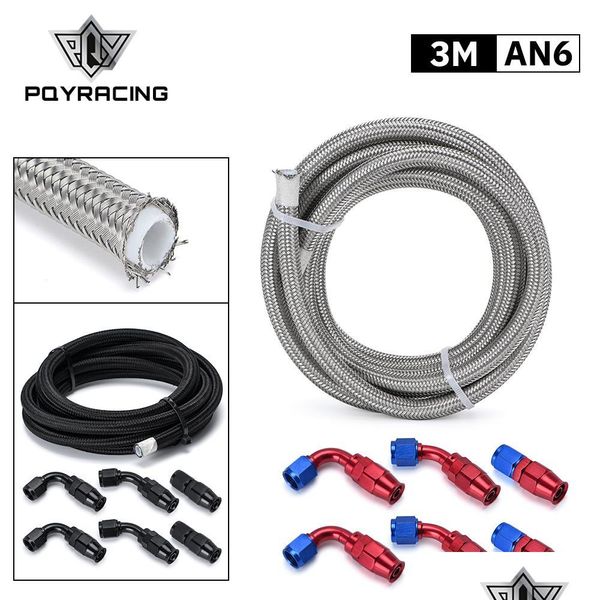 Raccords 10Ft 6An Ptfe E85 Tuyau de carburant tressé en acier inoxydable éthanol compatible avec 0 45 90 degrés An6 raccords d'extrémité pivotants réutilisables Dhdrz