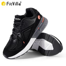 FitVille Extra brede wandelschoenen voor heren Lichtgewicht sneakers voor platte voeten Arch Fit Hak Pijnbestrijding Antislip sportschoenen 240119