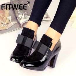 FITWEE taille 3343 talons hauts en cuir véritable Bowknot Dropshipping cheville printemps automne chaussures femmes bottes Y200115