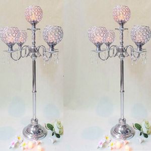 Venta al por mayor de lujo decoración del hogar candelabros de oro de cristal 5 brazos para mesa de ceremonia de boda astilla portavelas centros de mesa