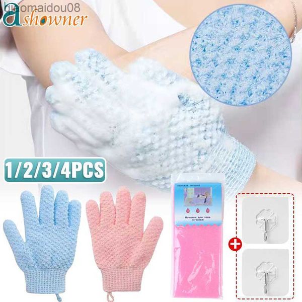 Cinco dedos Guantes de baño Exfoliante Guante Guante Exfoliante Masaje corporal SPA Espuma Volver Baño Guantes de limpieza Accesorios de baño L230704