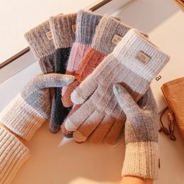 Vijf Vingers Handschoen Mannen Warme Winter Touchscreen Stretch Gebreide Mitten Volledige Vinger Guantes Vrouwelijke Gehaakte Handschoen 231130