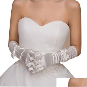 Cinq Doigts Gants 1 Paire Mariée Mariée Rouge Noir Blanc Ivoire Longue Dentelle Satin Élégant Pour Les Femmes Finger Drop Livraison Accessoires De Mode Chapeau