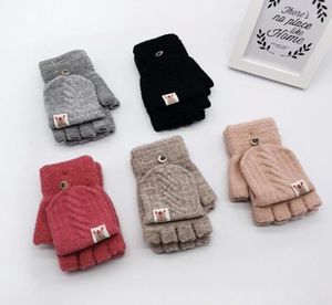 Vijf vingers handschoenen 1 paar mode Kids Men Men Winter Keep warm zoet gebreide cabrioly flip vingerloze wanten handschoenen14899678