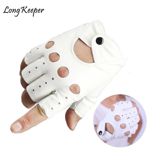 Gants à cinq doigts 1 paire de gants de conduite demi-doigt femme 1 pièces gants sans doigts en cuir PU pour femmes blanc noir femme Guantes Luvas 231117