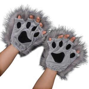 Gants à cinq doigts 1 paire de mitaines de patte gonflée demi-doigt Anime Lolita gothique accessoire de fourrure pour jeu de rôle animal pattes de loup en fourrure longue 230921