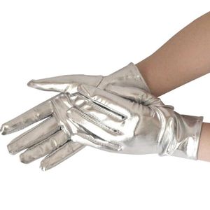 Cinq doigts gants 1 paire argent sexy longueur de poignet latex femmes look mouillé faux cuir métallique gant soirée fête scène performance mitaines