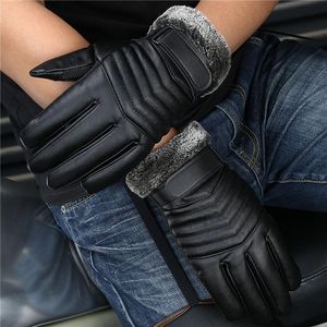 Gants de cinq doigts 1 paires cyclisme conduite coupe-vent et velours de velours mitaines chaudes noir anti-slip cuir écran tactile hommes hiver