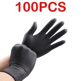 Five Fingers Gants 100 PcsBox Gants jetables en nitrile noir pour la cuisine Tatto Ménage Nettoyage Gants de vaisselle PVC Latexfree Oilproof 220909