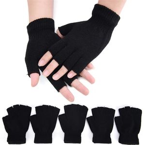 Vijf Vingers Handschoenen 1 Paar Zwarte Halve Vinger Vingerloos Voor Vrouwen En Mannen Wol Gebreide Pols Katoen Winter Warme Workout 231130