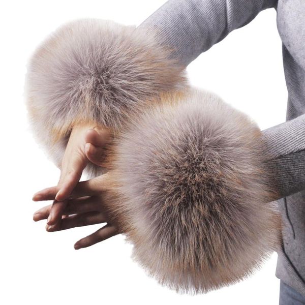 Cinq doigts gants 1pair costumes manteau manches fausse fourrure manchette manchette hiver automne pour femmes fourrure fête mode élastique poignet jambe cadeaux