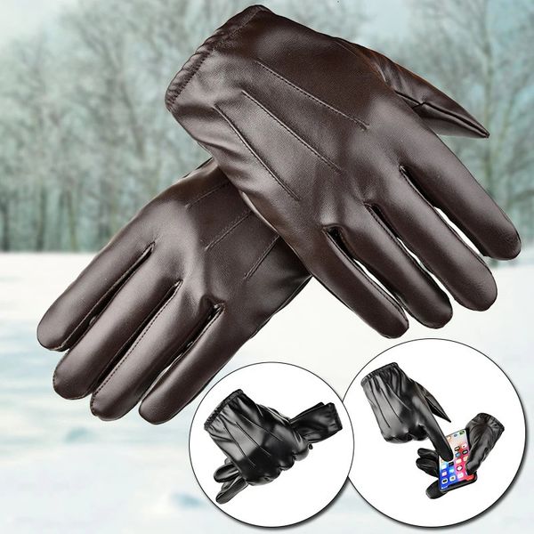 Cinq doigts gants 1 paire hommes PU cuir hiver automne conduite garder au chaud gants cachemire tactique gants noir Sports de plein air imperméable mitaine 231120