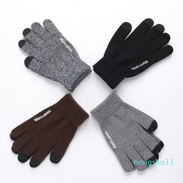Cinq doigts gants 1 paire hommes femmes épaissir tricoté pour écran de téléphone unisexe hiver chaud laine cachemire solide mitaine Business1