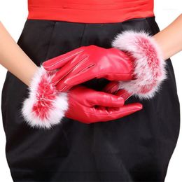 1 par de guantes de cinco dedos, accesorios de moda sólidos para exteriores, invierno, cálido, a prueba de frío, imitación de piel de oveja, ciclismo, regalo para mujer 1
