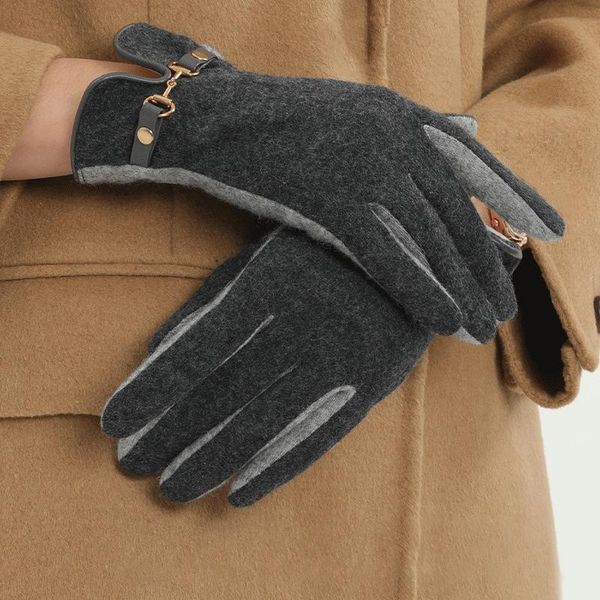Cinq doigts gants 1 paire hiver dames chaleur mode fourrure bordure épaissie garder au chaud Monochrome gant cinq cinq cinq