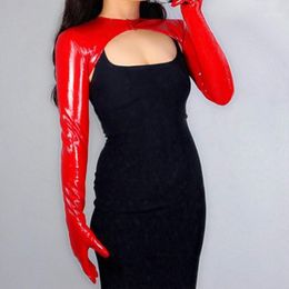 Cinq doigts gants 2021 latex boléro brillant cuir faux verni rouge haut court haussement d'épaules femmes longs gants1261m