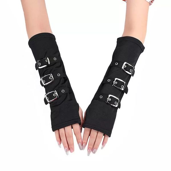 Cinq doigts gants 2021 unisexe gothique noir manchettes avec boucle en métal personnalité mitaines Punk Hiphop fête Cosplay sans doigts mode