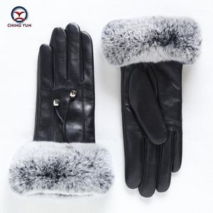 Cinq doigts gants 2021 hiver femmes en cuir véritable chaud fourrure poignet doux en peau de mouton haute qualité dames mode mitaines1