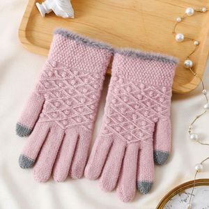 Guantes de cinco dedos 2022 Moda Acrílico Otoño Invierno Mujer Plus Fleece Engrosamiento Dedo completo Split Ciclismo Touch