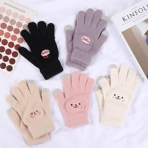 Cinq doigts gants 2022 mode hiver chaud peluche mignon étudiant japonais fille sourire écran tactile imitation vison doigt