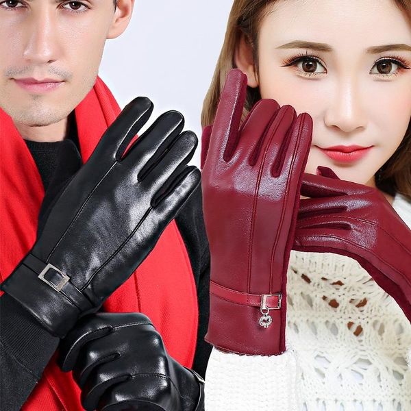 Gants à cinq doigts 2022 Écran tactile d'hiver en plein air Chaud Conduite Conduite Cuir Non inversé Velours Coupe-vent Peluche