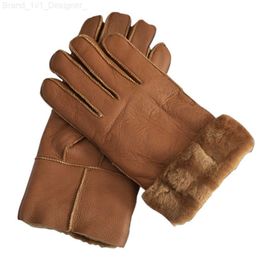 Guantes de cinco dedos 2023 Guantes de invierno de moda Guantes de cuero para hombres Guantes de piel de piel de oveja de invierno para hombres Guantes de invierno de cuero genuino L230804