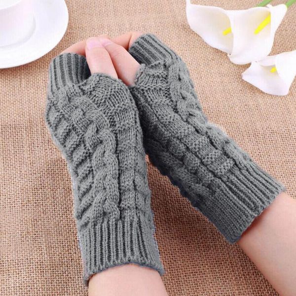 Guantes de cinco dedos 2023 para mujer, calentador de manos con estilo para invierno, brazo tejido a ganchillo, manopla de lana sintética, cálido, cómodo, sin dedos, guante para mujer