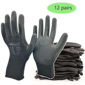 Vijf vingershandschoenen 24 pc's/12 paren zwarte pu nitril industriële beschermingsveiligheid werkhandschoen met nylon katoen gebreide palmhandschoenen 230822