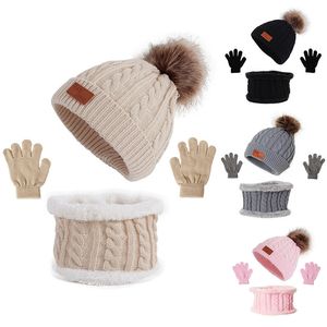 Five Fingers Gloves 3PCS Set Baby Winter Hat Pompom Children Hat Knitted Cute Warm Cap Bufanda Guantes Traje para niña Niño Casual Color sólido Sombrero infantil 221026