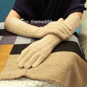 Cinq doigts gants 40cm de long laine cachemire mitaines femmes chaud hiver tricoté mode élégance dames marque 2023 1