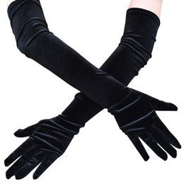 Cinq doigts gants 53cm femmes velours doré long automne hiver chaud noir robe de soirée étiquette style rétro banquet accessoires élasticité 230824