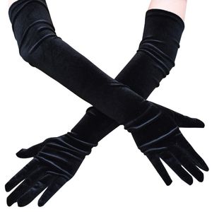 Cinq Doigts Gants 53 CM Femmes Doré Velours Long Automne Hiver Chaud Noir Robe De Soirée Etiquette Rétro Style Banquet Accessoires Élasticité 230818