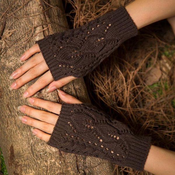 Guantes de cinco dedos, 7 colores, calentador de manos elegante para mujer, brazo de invierno, tejido de ganchillo, manopla de lana sintética, cálido sin dedos