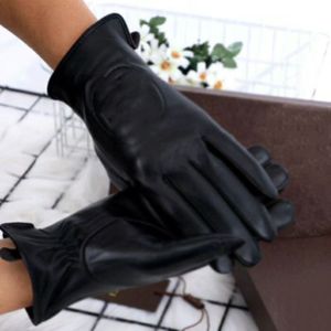 Gants à cinq doigts et mitaines en cuir doublées de laine pour téléphone portable, hiver froid