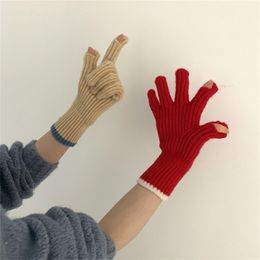 Cinq doigts gants automne et hiver fausse laine épais pour les femmes cyclisme tricoté demi-doigt chaud écran tactile 220927