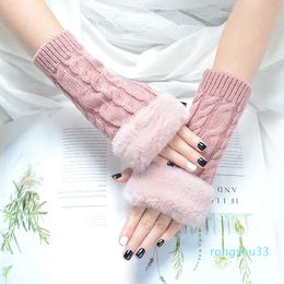 Cinq doigts gants automne hiver couleur unie étudiants écrivent garder au chaud coréen tricot dame protection sans doigts main cheveux bouche gants de chanvre femmes