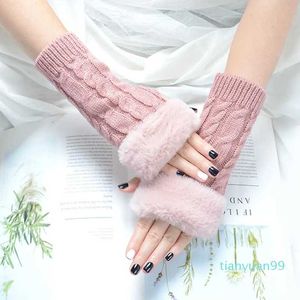 Cinco dedos Guantes Otoño Invierno Color Sólido Estudiantes Escriben Mantener Cálido Tejido Coreano Señora Protección Sin Dedos Mano Cabello Boca Guantes de Cáñamo Mujeres