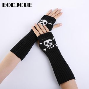 Vijf vingers Handschoenen Herfst Winter Winter Warm Women Ladies Girl Solid Color Caribbean Skull Arm Warmer Long Fingerless Breien Wool Wantens