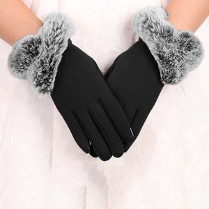 Cinq doigts gants d'automne hiver féminine tactile femelle furry chaud chaud full doigt dame extérieur sport conduite