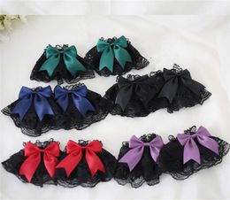 Cinq doigts gants noir gothique Lolita main poignets Bowknot LaceTrim Maid Cosplay accessoires pour femmes fille fête B1786 230712