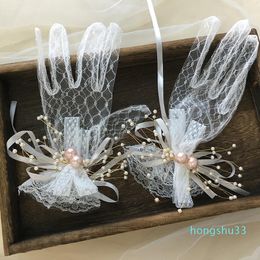 Cinq doigts gants noir rouge blanc ivoire dentelle courte mariée accessoires de mariage fête