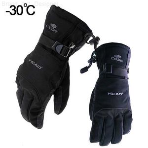 Guantes de cinco dedos Guantes de esquí de nieve negros a prueba de agua -30C Grado Guantes de snowboard cálidos de invierno Hombres Mujeres Motocross Ciclismo a prueba de viento Motocicleta Negro L230804