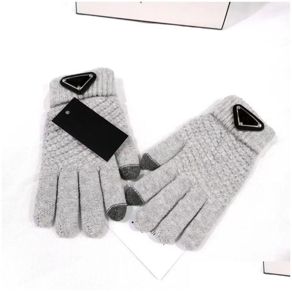 Cinq doigts gants marque gants tricotés de luxe designer femmes solide jacquard doigts chauds hiver gant 4 couleurs en gros 60g goutte de dhxud